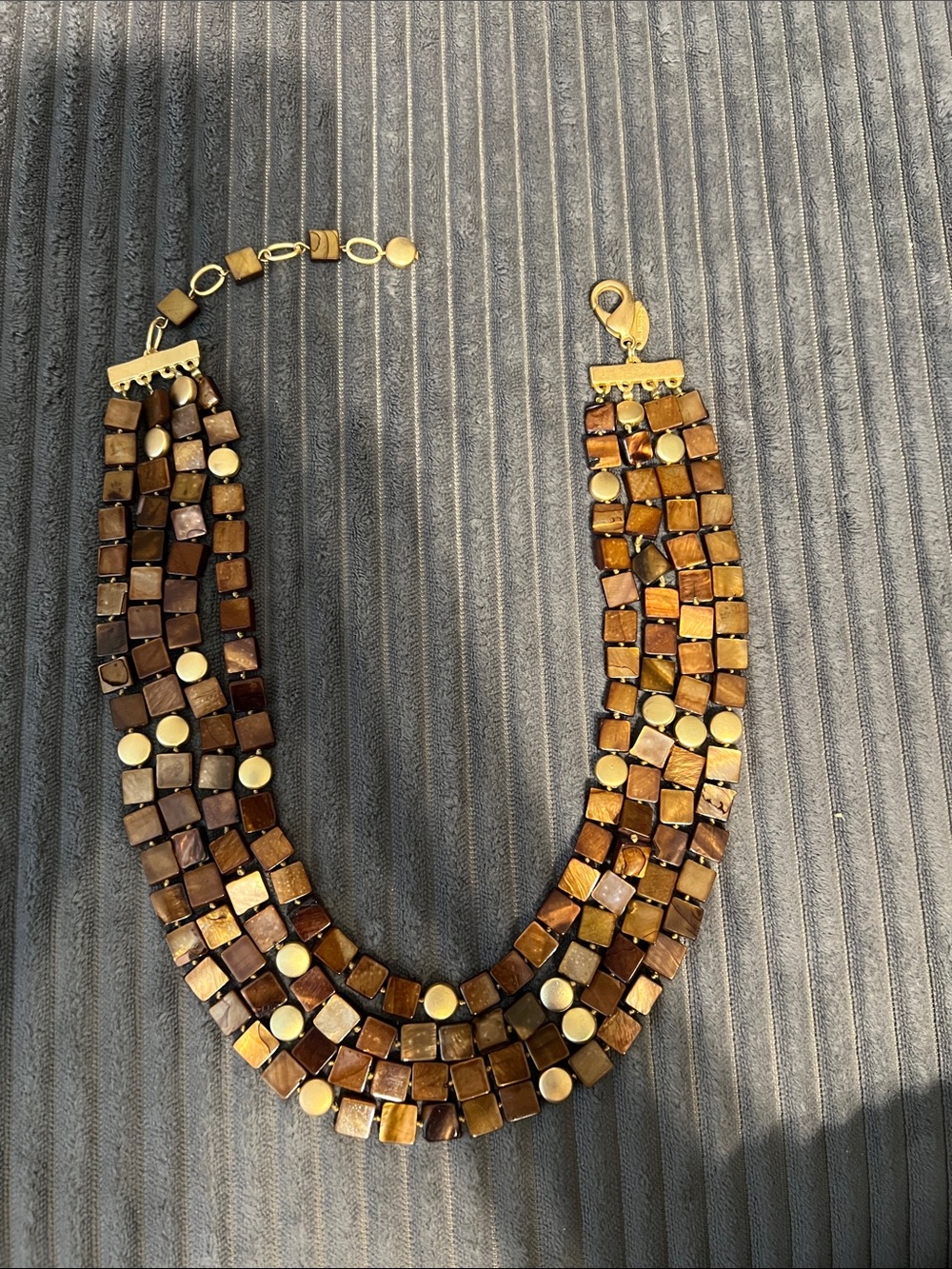Vintage Talbots Mother of Pearl Brown Multi-Strand Tile Necklace